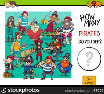 Cartoon Illustration of Educational Counting Activity Game for Children with Pirate Fantasy Characters