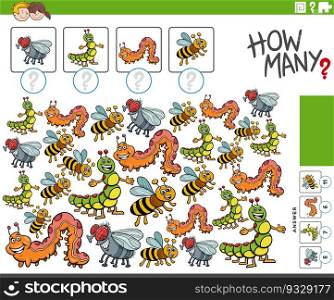Cartoon illustration of educational counting activity with insects animal characters