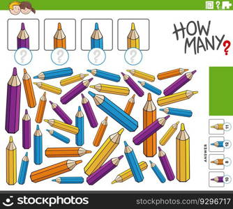 Cartoon illustration of educational counting activity with pencil crayons