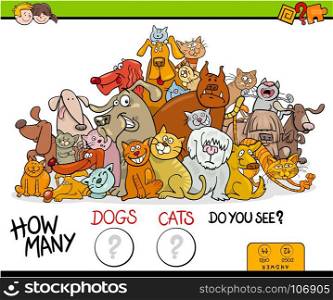 Cartoon Illustration of Educational Counting Game for Children with Cats and Dogs Pet Characters Group
