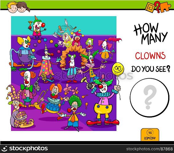 Cartoon Illustration of Educational Counting Game for Children with Clowns Circus Characters