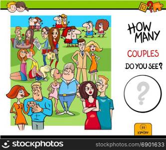 Cartoon Illustration of Educational Counting Game for Children with Couples Men and Women Characters