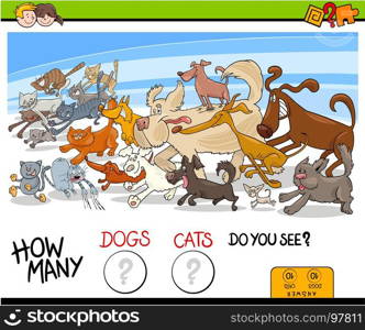 Cartoon Illustration of Educational Counting Game for Children with Running Dogs and Cats Animal Characters