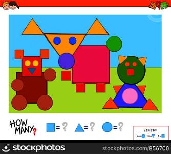 Cartoon Illustration of Educational Counting Shapes Task for Children