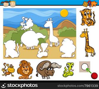 Cartoon Illustration of Educational Game for Preschool Children with Animal Characters