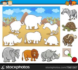 Cartoon Illustration of Educational Game for Preschool Children with Safari Animal Characters