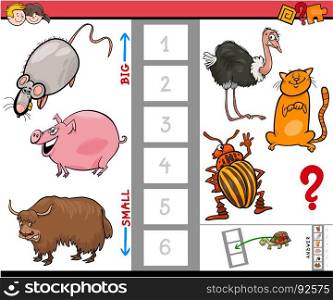 Cartoon Illustration of Educational Game of Finding the Biggest and the Smallest Animal Characters for Children