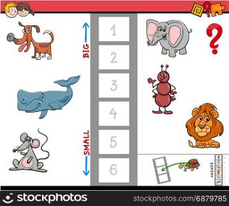 Cartoon Illustration of Educational Game of Finding the Biggest and the Smallest Animal