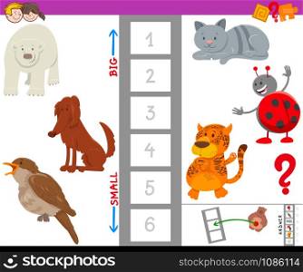 Cartoon Illustration of Educational Game of Finding the Largest and the Smallest Species with Funny Animal Characters