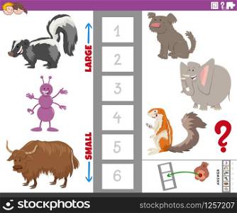 Cartoon Illustration of Educational Game of Finding the Largest and the Smallest Species with Animal Characters for Kids