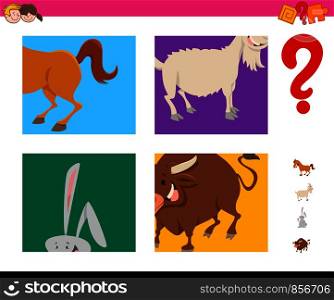 Cartoon Illustration of Educational Game of Guessing Farm Animals Species Characters for Kids