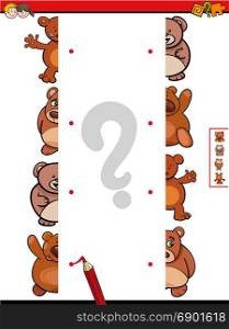 Cartoon Illustration of Educational Game of Matching Halves of Bears Animal Characters