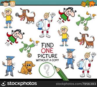Cartoon Illustration of Educational Game of Single Picture Finding for Preschool Children