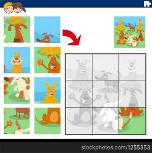 Cartoon Illustration of Educational Jigsaw Puzzle Game for Children with Dogs Animal Characters Group