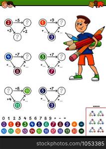 Cartoon Illustration of Educational Mathematical Calculation Diagram Task for Children with Elementary Age Boy