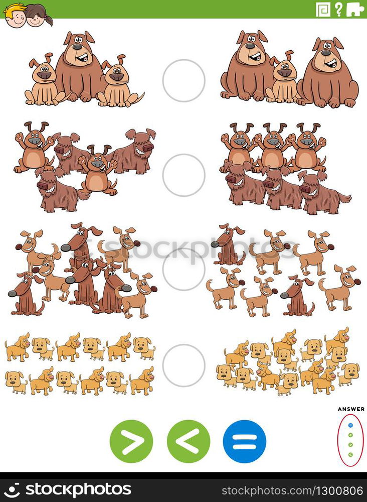 Cartoon Illustration Of Educational Mathematical Puzzle Task Of Greater google-sheets-less-than-greater-than