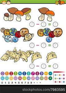 Cartoon Illustration of Educational Mathematical Subtraction Task for Preschool Children