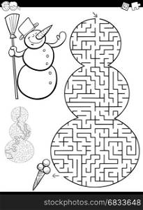 Cartoon Illustration of Educational Maze or Labyrinth Activity Game for Kids
