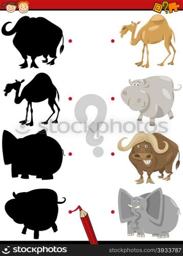 Cartoon Illustration of Educational Shadow Task for Children with Animals Animal Characters