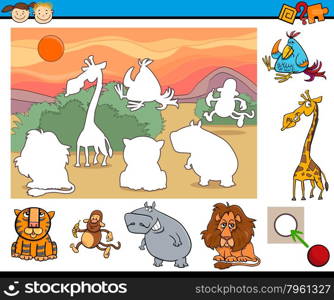 Cartoon Illustration of Educational Task for Preschool Children with Animal Characters