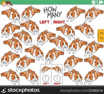 Cartoon illustration of educational task of counting left and right oriented pictures of rabbit animal character