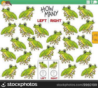 Cartoon illustration of educational task of counting left and right oriented pictures of tree frog animal character
