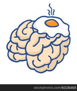 Cartoon illustration of egg cooking over hard thinking brain