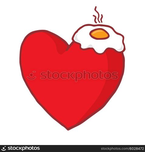 Cartoon illustration of egg cooking over hot passionate heart