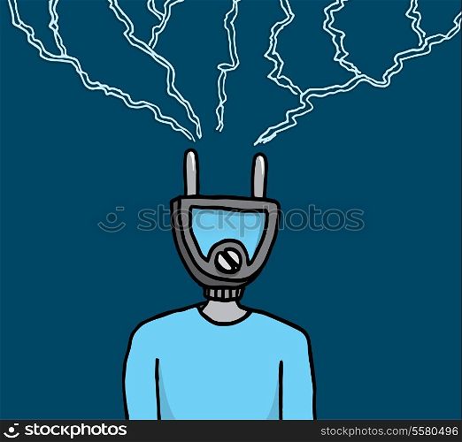 Cartoon illustration of electric man showing off his power