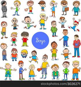 Cartoon Illustration of Elementary Age Boys Children or Teenager Characters Group Huge Set