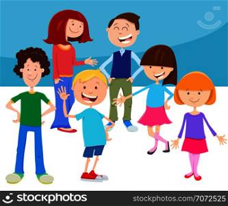 Cartoon Illustration of Elementary Age Kids or Teenagers Characters Set