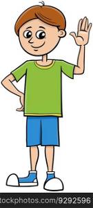 Cartoon illustration of elementary or teen age boy character waving his hand