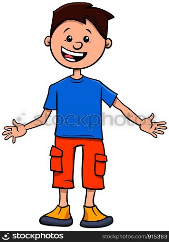 Cartoon Illustration of Elementary or Teen Age Funny Boy Character