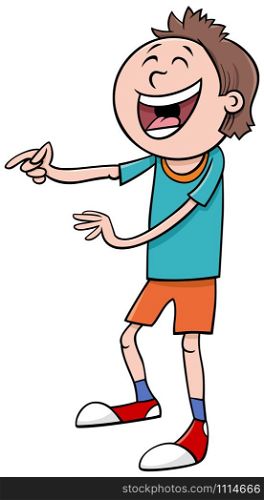 Cartoon Illustration of Elementary or Teen Age Laughing Boy Character