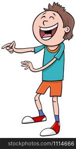 Cartoon Illustration of Elementary or Teen Age Laughing Boy Character
