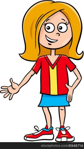 Cartoon Illustration of Elementary School Age or Teenage Girl