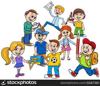 Cartoon illustration of elementary school students characters group