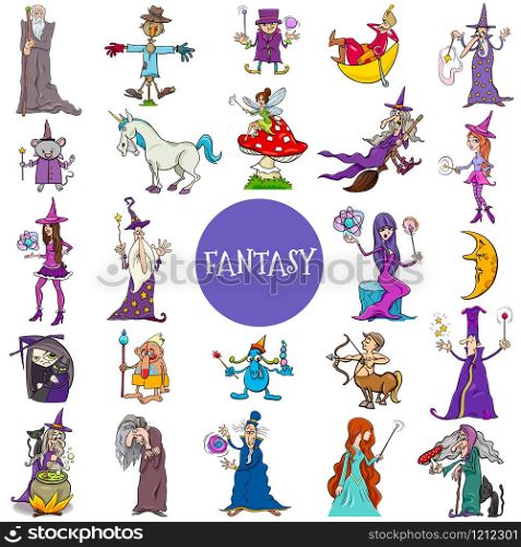 Cartoon Illustration of Fantasy Characters Large Set