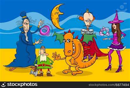 Cartoon Illustration of Fantasy or Fairy Tale Characters Group