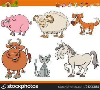 Cartoon illustration of farm animals comic characters set