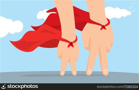 Cartoon illustration of father and son hand super hero with cape