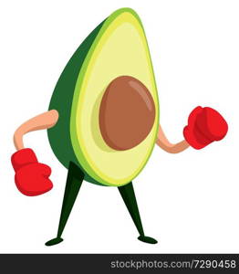Cartoon illustration of fighting avocado wearing boxing gloves