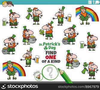 Cartoon illustration of find one of a kind picture educational game with Leprechaun characters on Saint Patrick Day
