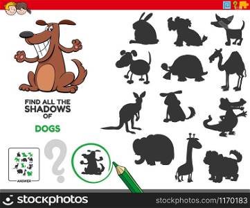 Cartoon Illustration of Finding All The Shadows of Dogs Educational Game for Children