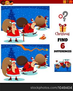 Cartoon Illustration of Finding Differences Between Pictures Educational Game for Children with Santa Claus Characters Group on Christmas Time