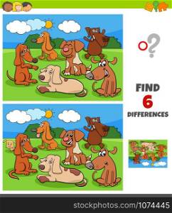 Cartoon Illustration of Finding Differences Between Pictures Educational Game for Children with Happy Dogs and Puppies Animal Characters