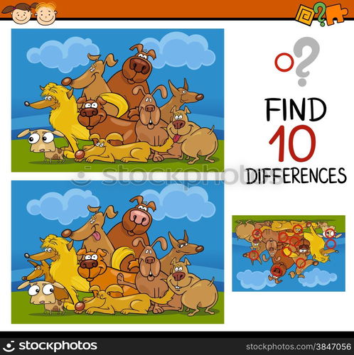 Cartoon Illustration of Finding Differences Educational Game for Preschool Children