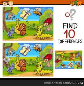 Cartoon Illustration of Finding Differences Educational Game for Preschool Children