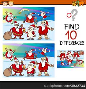 Cartoon Illustration of Finding Differences Educational Task for Preschool Children with Santa Claus