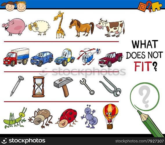 Cartoon Illustration of Finding Improper Item Educational Game for Preschool Children